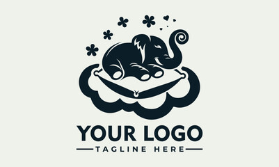 A stylized illustration of a sleeping elephant resting peacefully on a cloud.