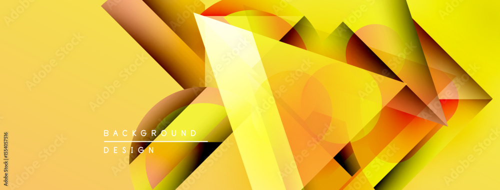 Poster Abstract geometric shapes, vibrant yellow hues, modern design. Gradient colors create dynamic visual texture. Background elements suggest depth.