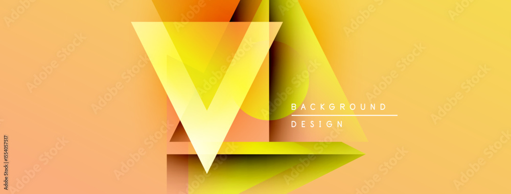 Poster Abstract geometric design. Orange, yellow gradients create layered triangular shapes. Text reads background design. Modern, vibrant visual.