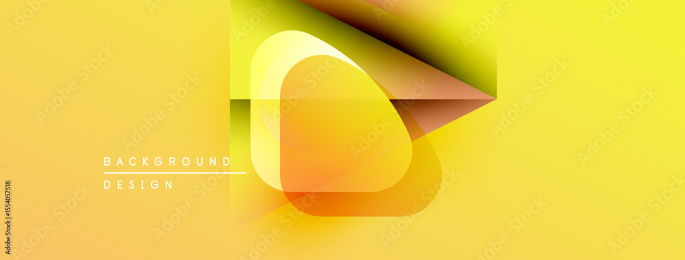 Poster Bright yellow background with abstract geometric shapes. Overlapping layers create dynamic visual effect. Modern design elements present.