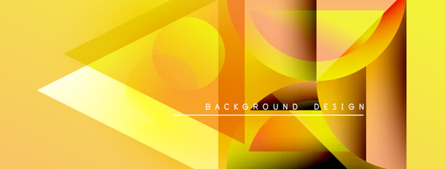Abstract yellow design features overlapping shapes, gradients. Modern composition creates dynamic visual effect. Text reads background design.