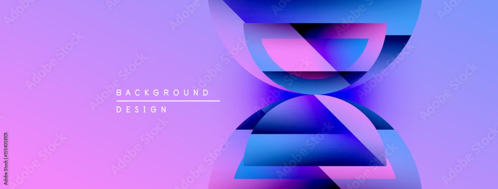Poster Abstract design features layered shapes, vibrant purple, blue gradients. Modern aesthetic, suitable background element. Smooth transitions create depth.