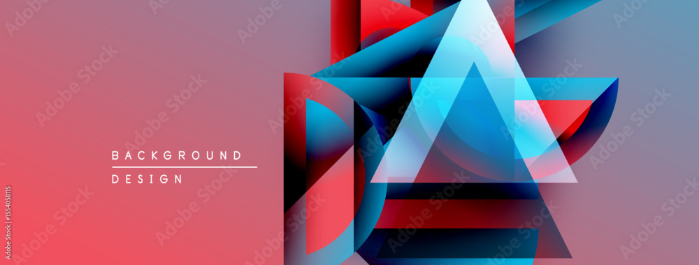 Leinwandbilder Abstract geometric composition. Overlapping triangles create dynamic visual effect. Pink gradient background enhances modern design.