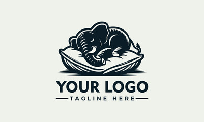 A stylized logo featuring a sleeping elephant resting on a pillow, with a place for a company name and tagline.