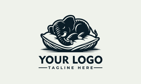 A stylized logo featuring a sleeping elephant resting on a pillow, with a place for a company name and tagline.