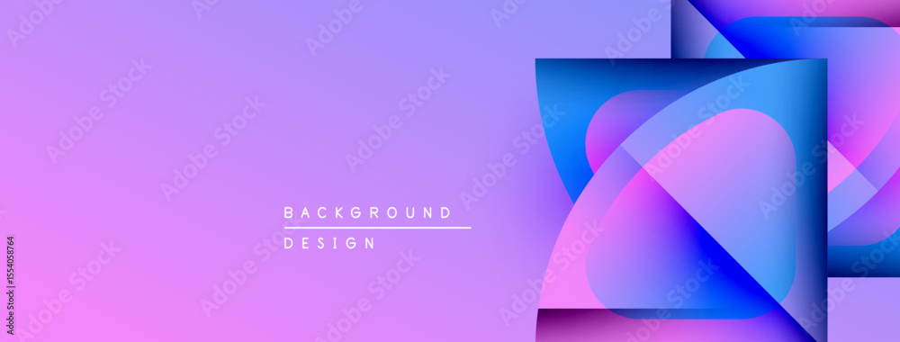 Poster abstract geometric shapes overlap, creating vibrant purple, blue gradients. modern design elements s