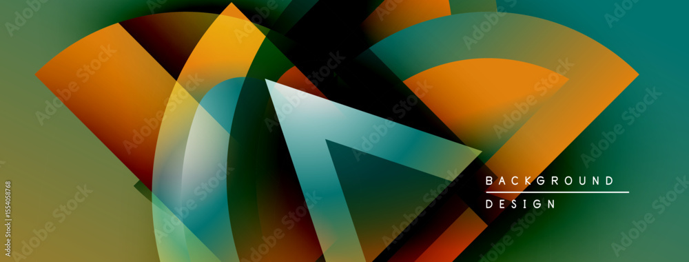 Poster Abstract geometric shapes blend vibrant colors. Modern design features overlapping arcs, creating dynamic visual effect. Background suggests innovation, energy.
