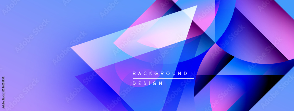 Poster abstract geometric shapes blend, creating vibrant blue, purple gradients. modern design evokes dynam