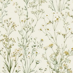 Delicate wildflowers on a pale background, illustrated in a vintage style
