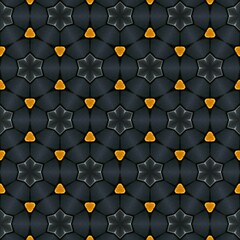 Stylish geometric pattern featuring a repetitive design of star shapes in gray with vibrant orange accents, set against a dark background
