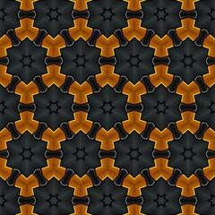 Dynamic geometric pattern featuring a repeating design of star-like shapes in vibrant orange against a dark background