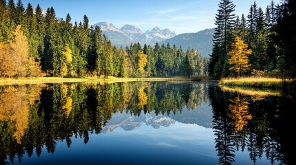Obraz premium Autumn Lake Reflection in Mountains