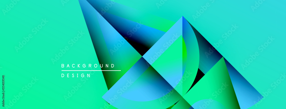 Poster Abstract geometric shapes overlap, creating vibrant teal gradients. Modern design elements suggest depth, texture, visual interest. Background features clean typography.