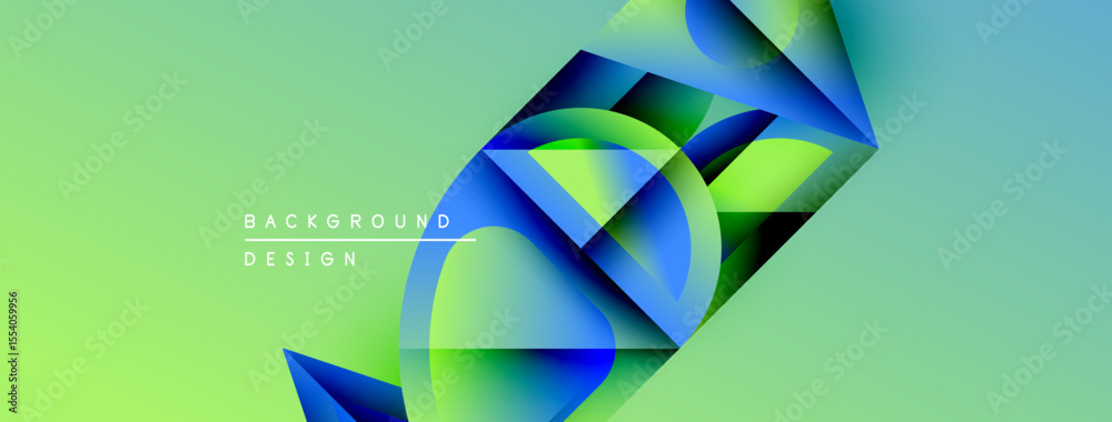 Aufkleber Abstract design features vibrant blue, green gradients. Fluid shapes overlap creating dynamic composition. Light reflects off surfaces. Modern aesthetic.