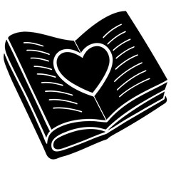 Minimalist book with heart vector design symbolizing love for books and stories, great for reading campaigns, gift prints, t-shirts, stickers, and book-related social media graphics.