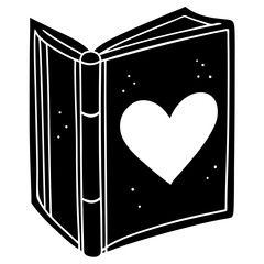 Romantic book and heart icon silhouette ideal for World Book Lovers Day, book clubs, Valentine’s themes, library events, educational projects, and print or digital reading promotions.
