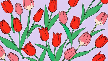 Vibrant tulip flowers in a repeating pattern.