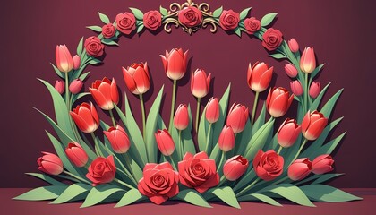 Floral arrangement of tulips and roses.