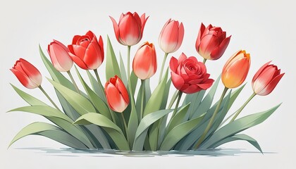 A bouquet of tulips in shades of red and orange.