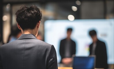 Diverse Asian Business Team in Office Meeting Around Table with Laptops Engaging in Strategic Discussion, Corporate Success Concept with Modern Workplace Collaboration and Technology Integration