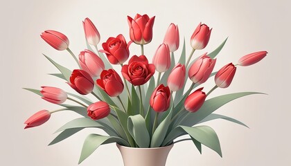 A bouquet of red and pink tulips in a vase.