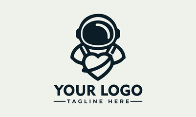 Minimalist logo design featuring an astronaut holding a heart with a planetary ring around it.