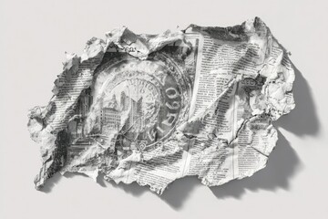 Crumpled newspaper fragment, grayscale