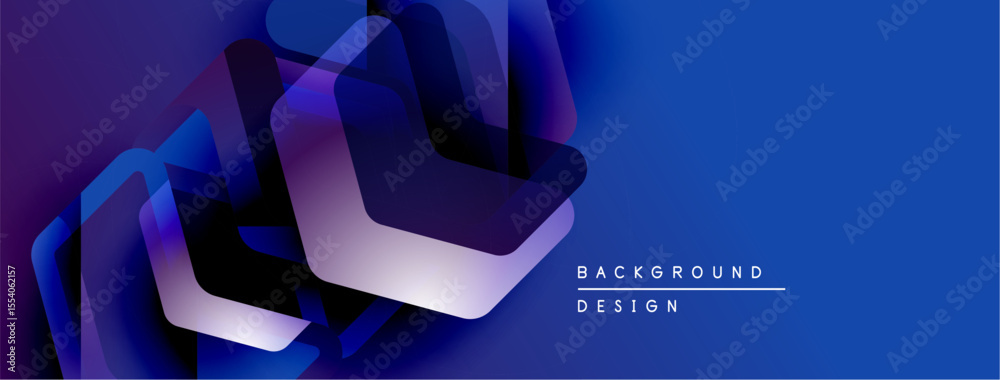 Poster Abstract geometric shapes overlap, creating dynamic blue purple gradient. Modern design suitable for banners, presentations.