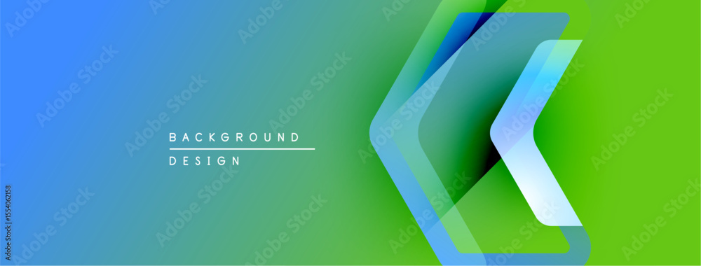 Poster Abstract gradient background. Blue transitions to green. Chevron shapes overlap, creating layered visual effect. Text reads background design.