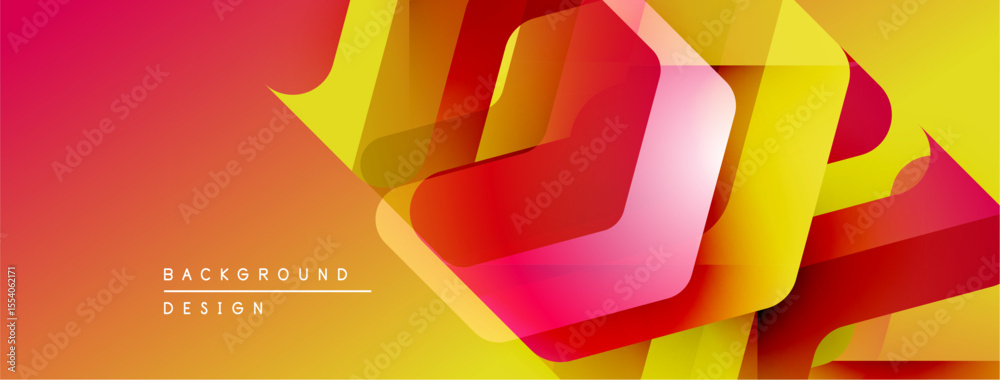 Poster Abstract geometric shapes overlap, creating vibrant gradient background. Warm colors dominate design, suggesting energy, movement.