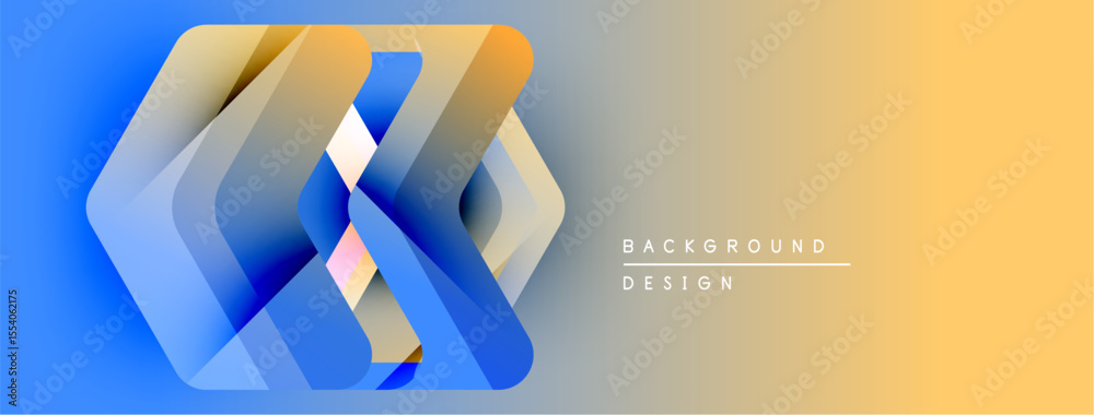 Leinwandbilder Abstract geometric shapes overlap, creating dynamic visual effect. Gradient colors transition from blue to yellow. Modern design element.