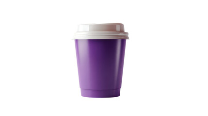 Purple reusable coffee cup with white lid isolated on transparent background