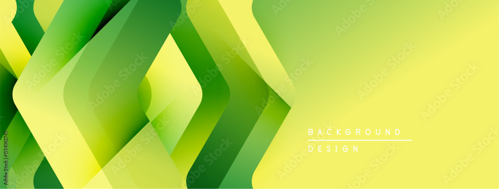 Poster Abstract geometric pattern. Overlapping squares create dynamic gradient effect. Bright yellow, green hues dominate composition. Modern design element.