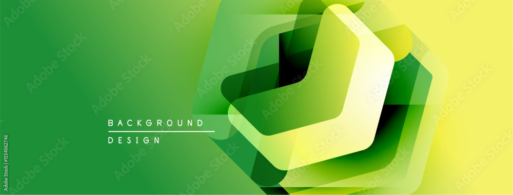 Poster Abstract green design features layered geometric shapes. Bright yellow accents create dynamic visual interest. Modern, clean aesthetic.