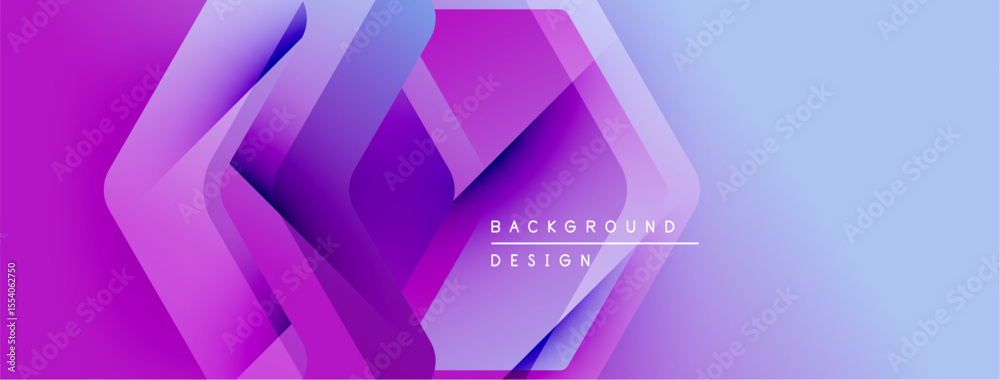 Poster abstract geometric layers create vibrant purple, blue gradient. modern design elements suggest techn