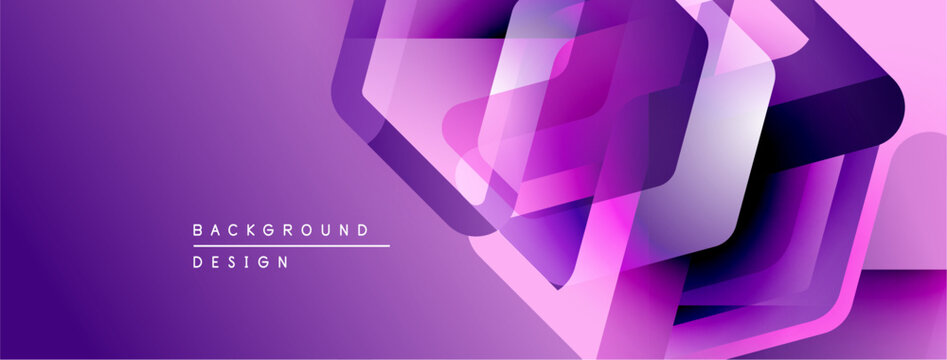 Abstract purple design features layered geometric shapes. Gradient colors create dynamic visual effect. Modern background suitable for digital projects.