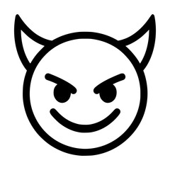 Black outline devil emoji face with horns and sinister smile