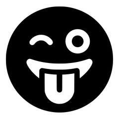Obraz premium Playful Winking Black Emoji Face with Tongue Sticking Out and Pointy Fangs