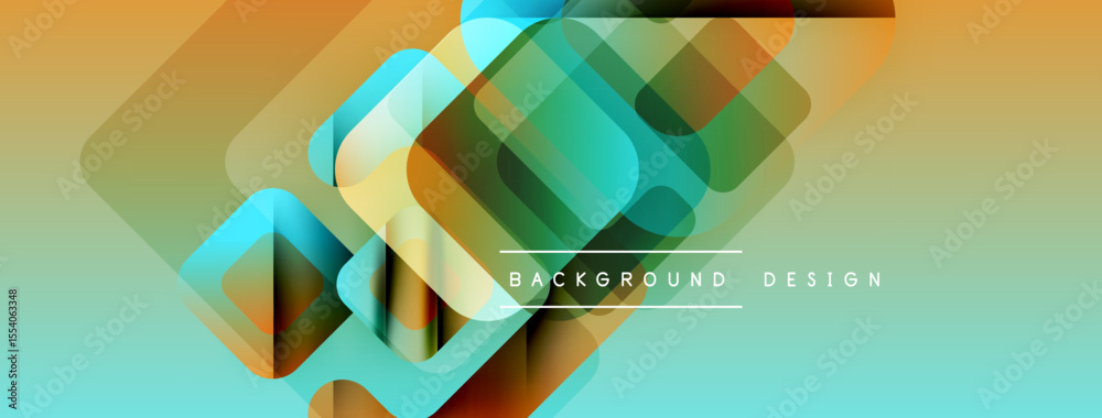 Poster Abstract geometric shapes overlap, creating vibrant gradient background. Modern design elements suggest innovation, technology.