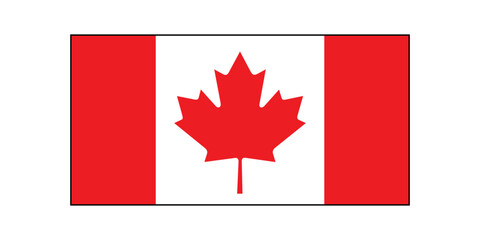 Flag of Canada. Canada flag icon. Standard color. Standard size. Rectangular flag. Computer digital vector illustration. Black line border.