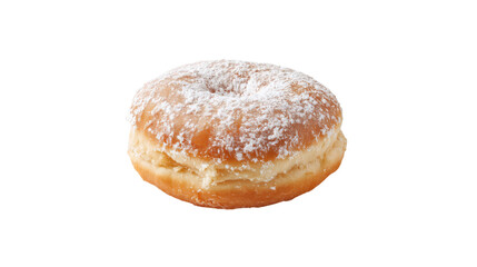 Delicious golden brown donut dusted with powdered sugar isolated on transparent background