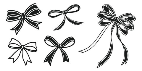 Fototapeta premium Stylized Ribbon Bow Icons – Monochrome Vector Designs for Decor and Gifts