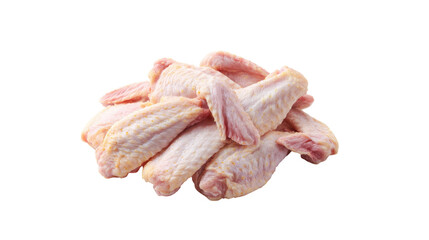 Pile of raw chicken wings with skin and small yellow seasoning specks isolated on transparent background