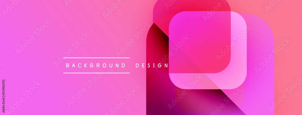 Poster Pink gradient background features overlapping rounded squares. Text reads background design. Modern abstract visual composition.