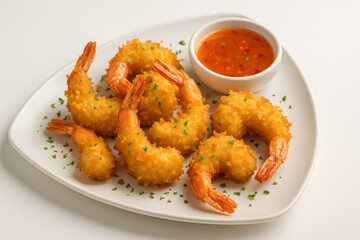 Coconut shrimp with dipping sauce on a triangle plate