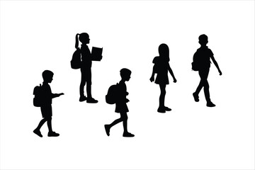 Back to school, boys and girls, kids going to school silhouette design