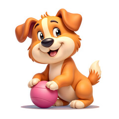 Playful Cartoon Puppy with Pink Ball – Cute Transparent Pet Clipart
