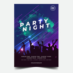 Night dance party music night poster template. Electro style concert disco club party event flyer invitation