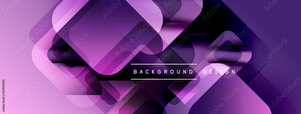 Aufkleber Abstract purple background features overlapping squares, rectangles. Gradient colors create modern, dynamic visual effect. Text reads background design.