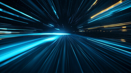 Obraz premium Cool Blue Light Streaks Conveying Speed. 